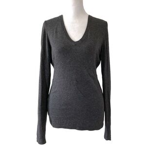Banana Republic medium long sleeves top metallic threads gray v-neck